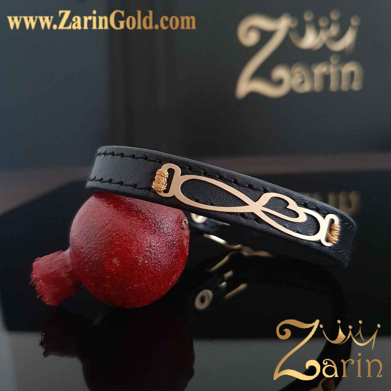 دستبند طلا و چرم طرح بی نهایت