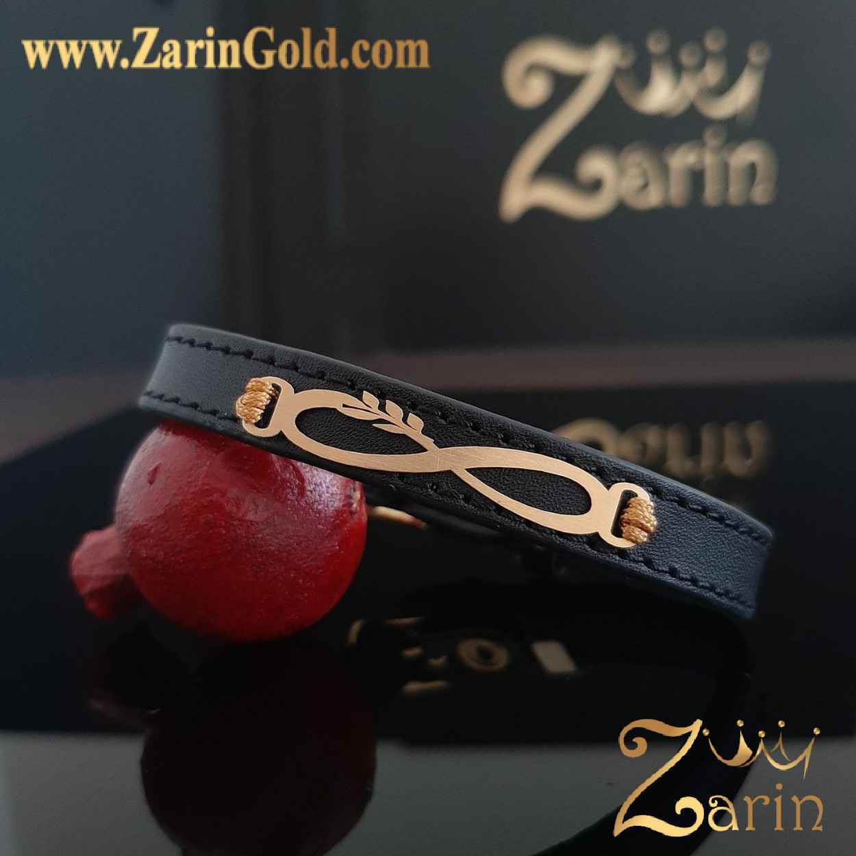 دستبند طلا طرح بی نهایت صلح با چرم