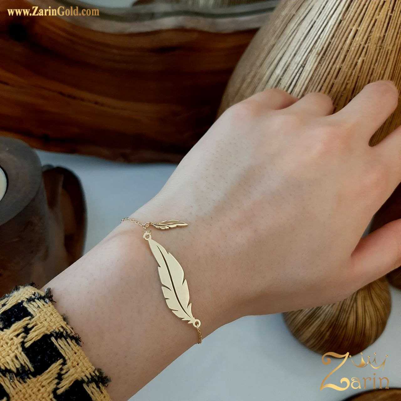 دستبند طلا زنانه طرح پر
