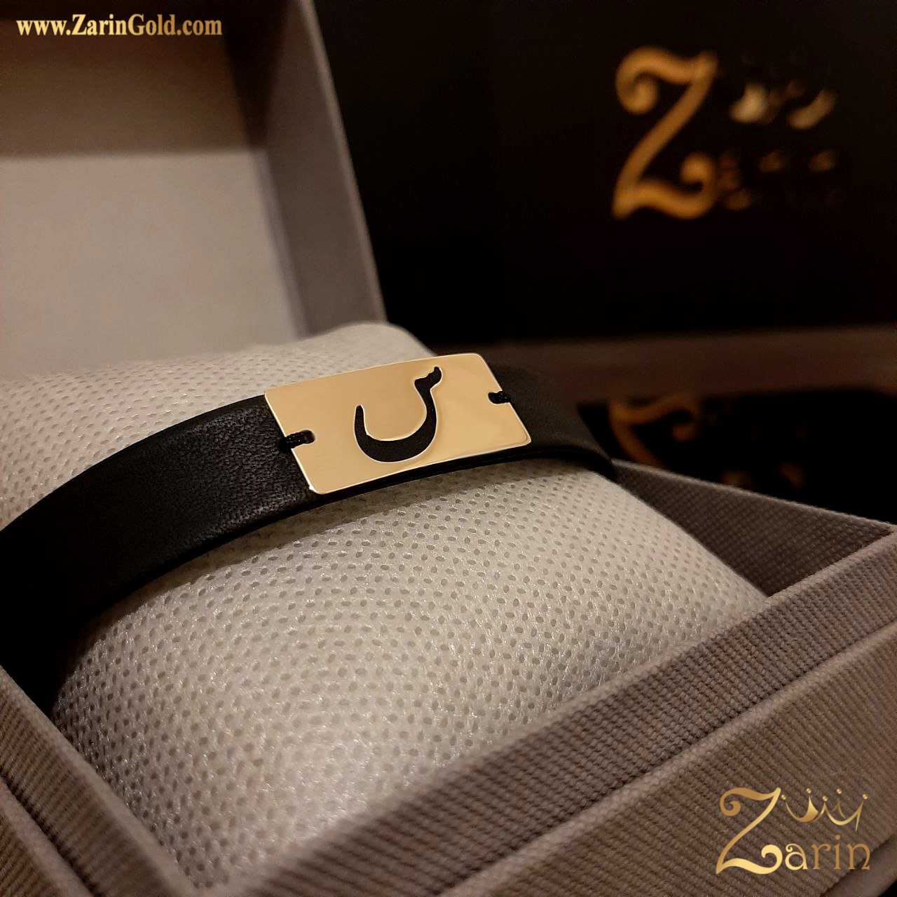 دستبند چرم و طلا مردانه (زنانه) حرف سین
