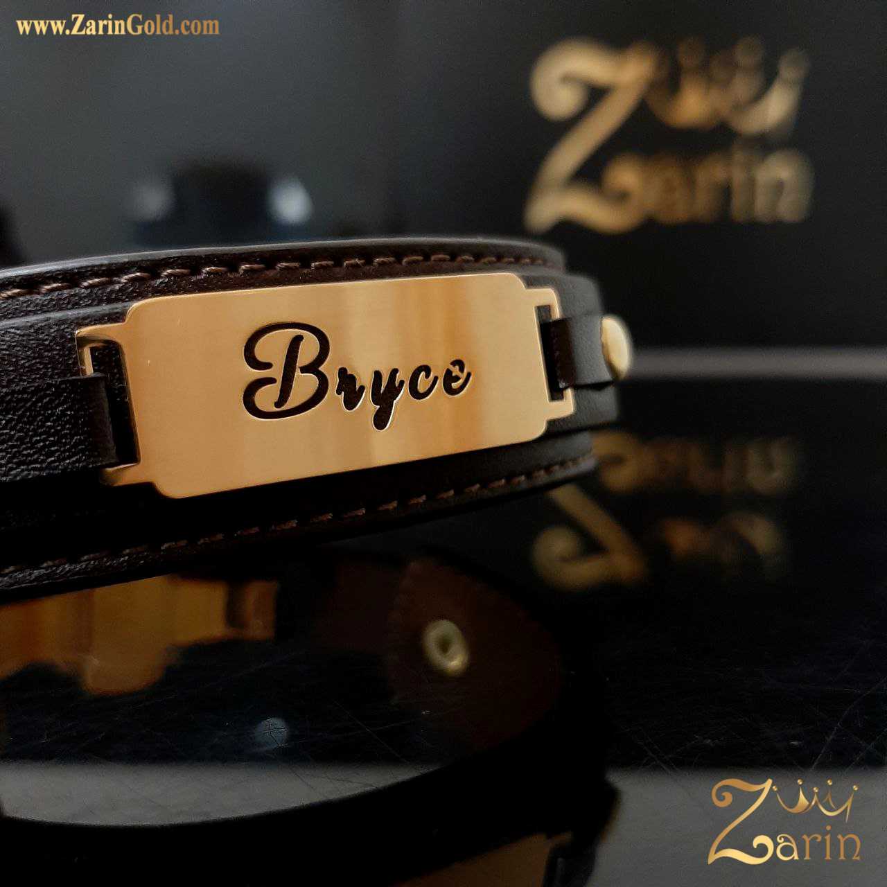 دستبند طلا و چرم مردانه اسم Bryce