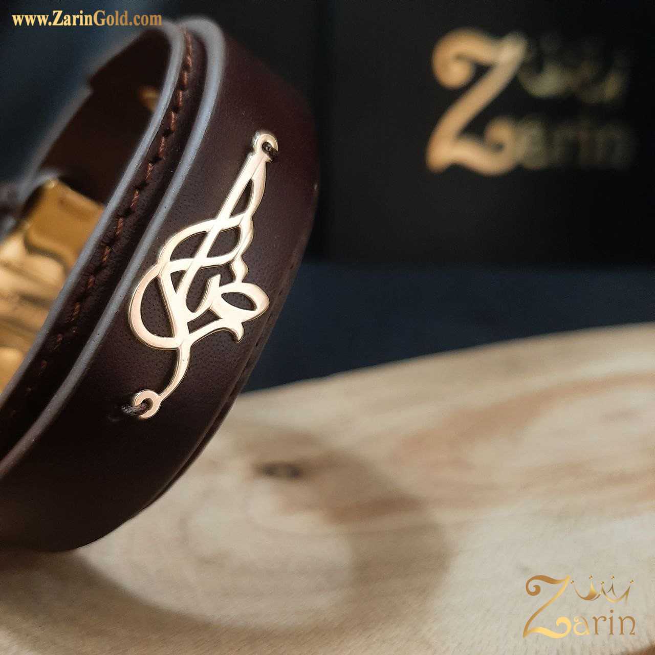 دستبند چرم و طلا اسم رضا