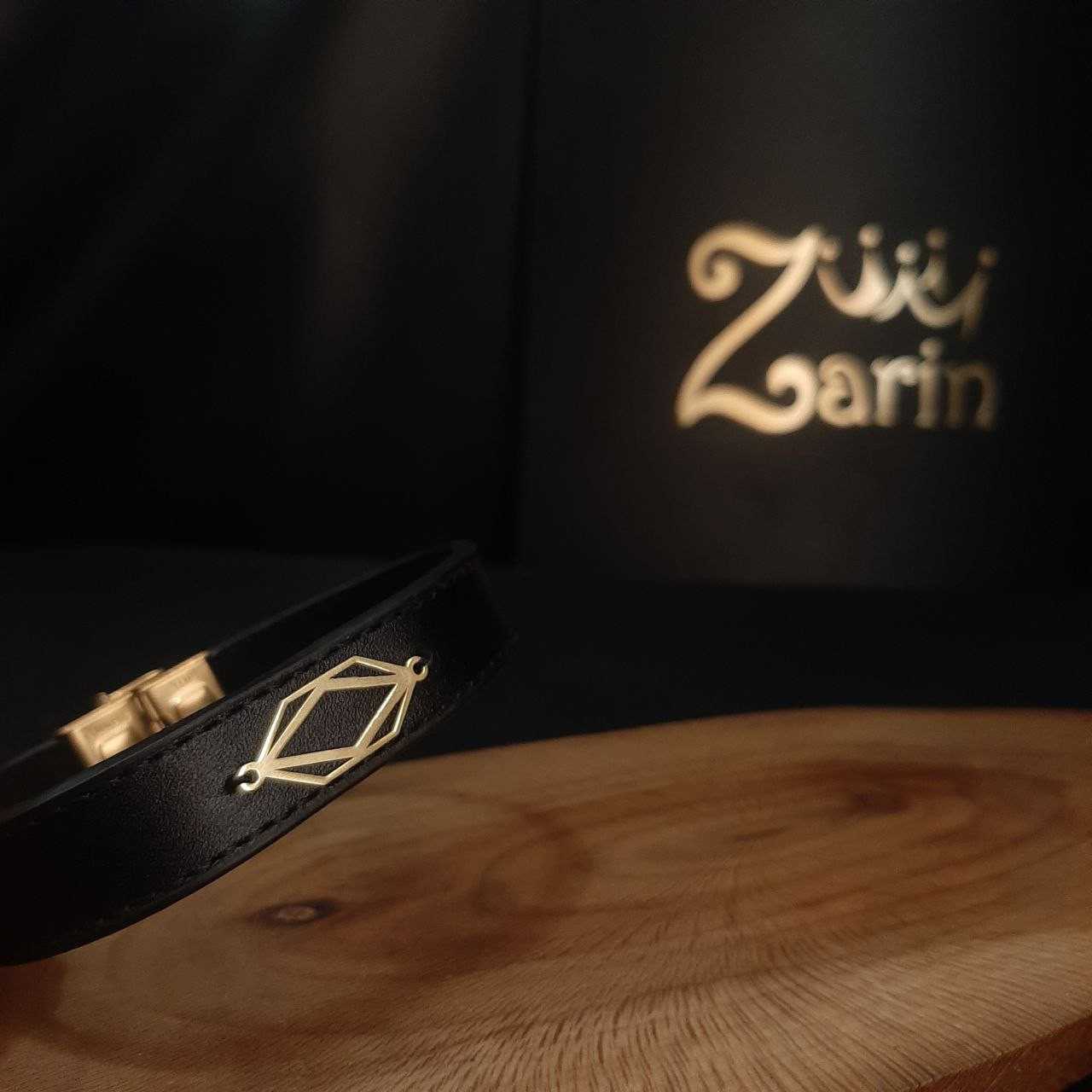 دستبند طلا و چرم مردانه با طرح هندسی