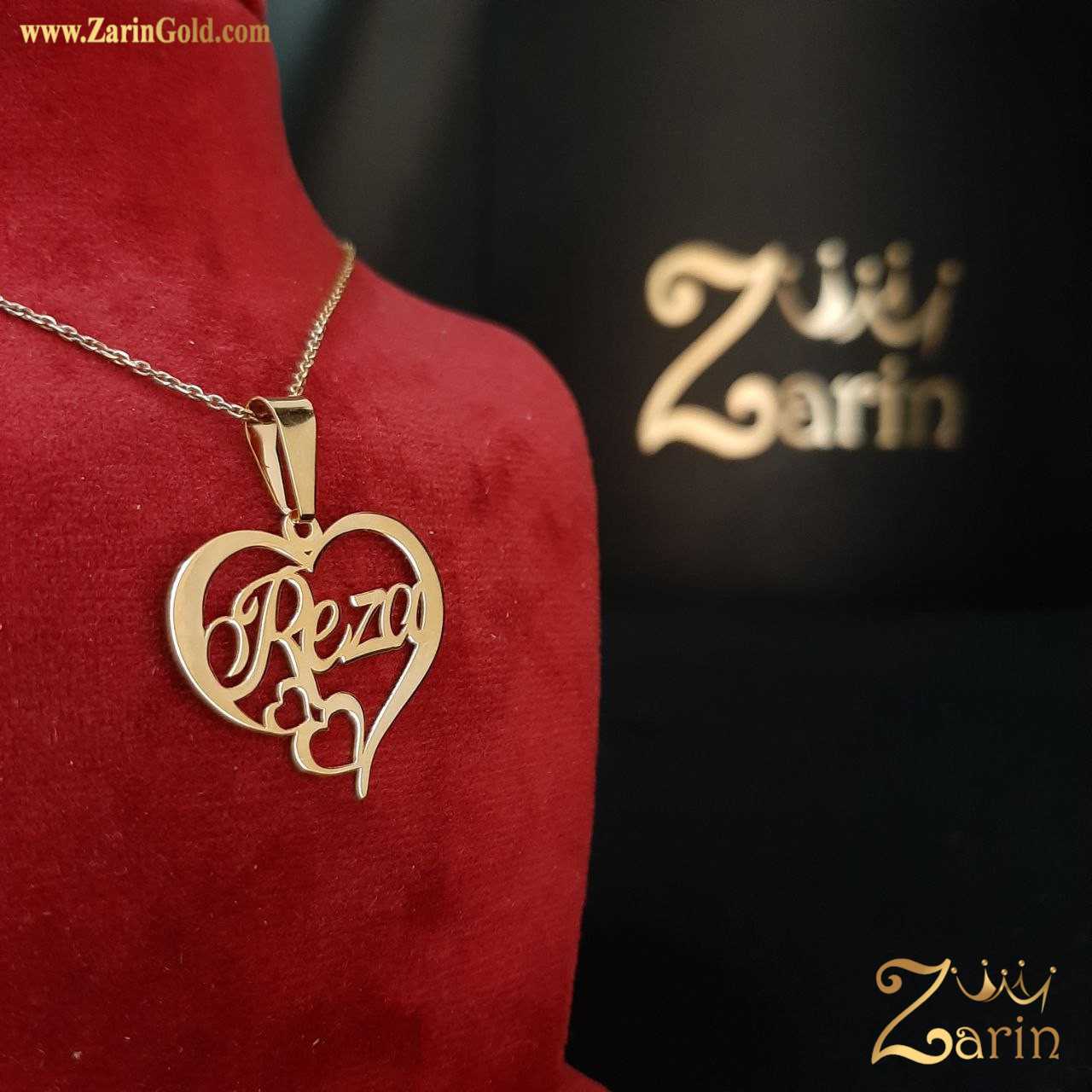 پلاک طلا اسم رضا با قلب