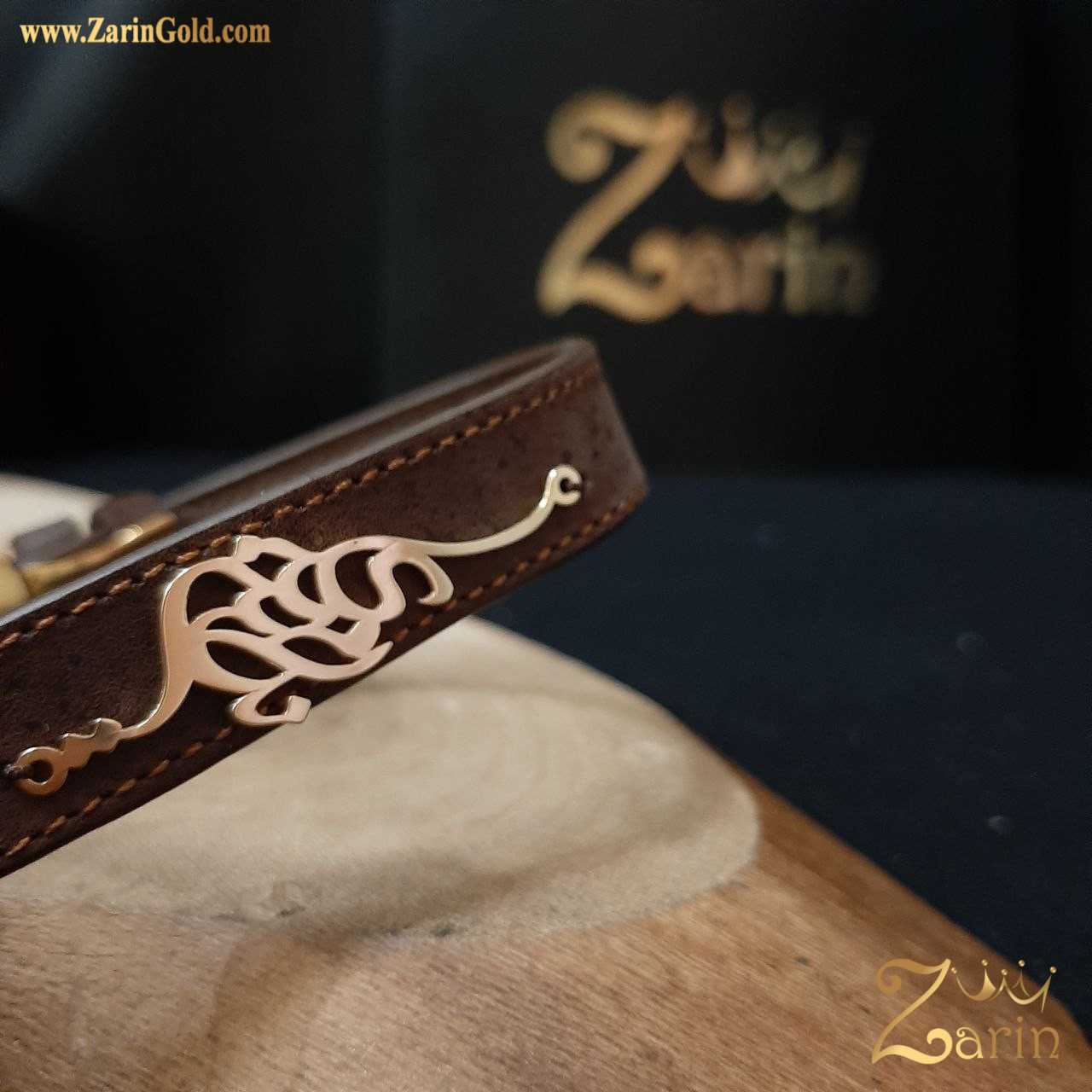 دستبند چرم و طلا دو اسم مهدی نگین