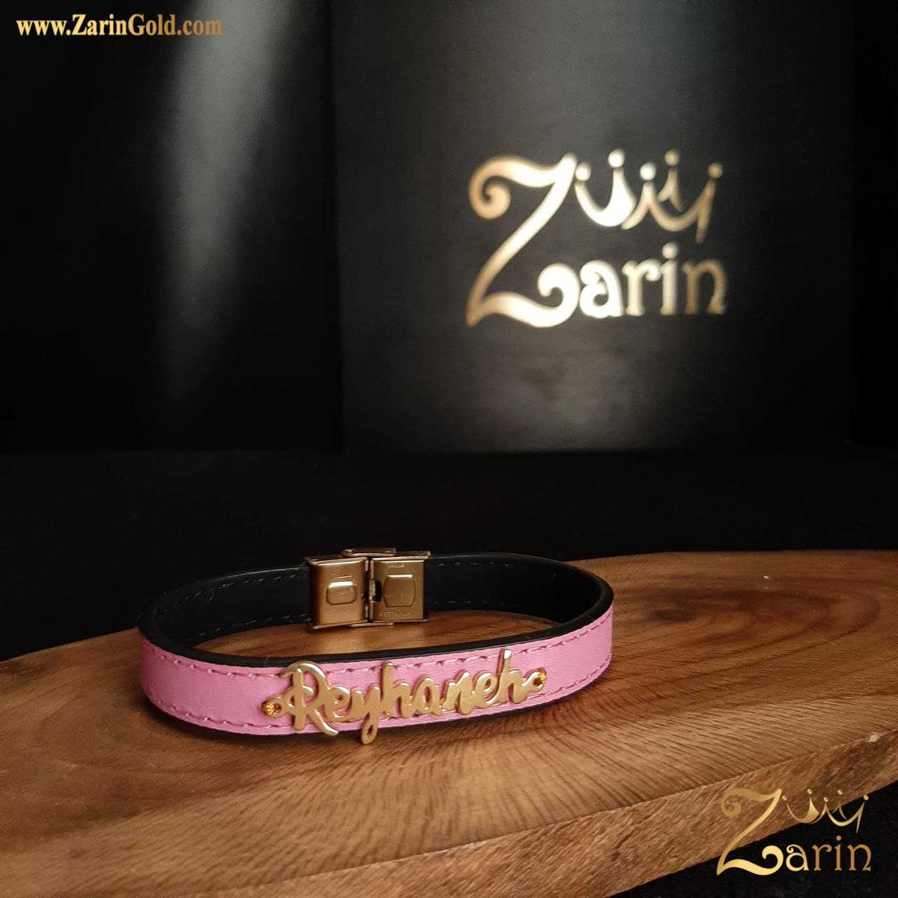 دستبند چرم و طلا دخترانه اسم ریحانه