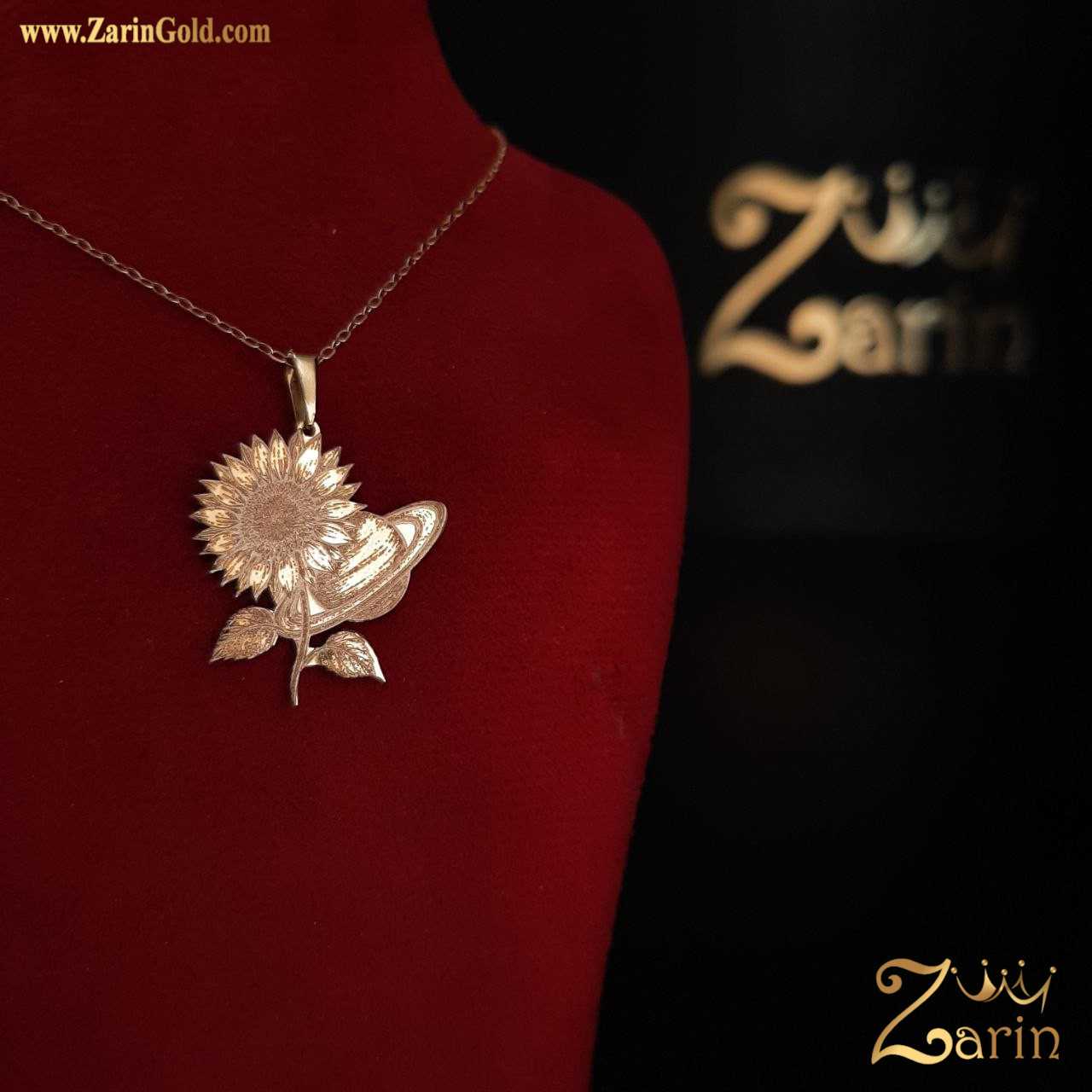 پلاک طلا سفارشی طرح گل آفتاب گردون و زحل