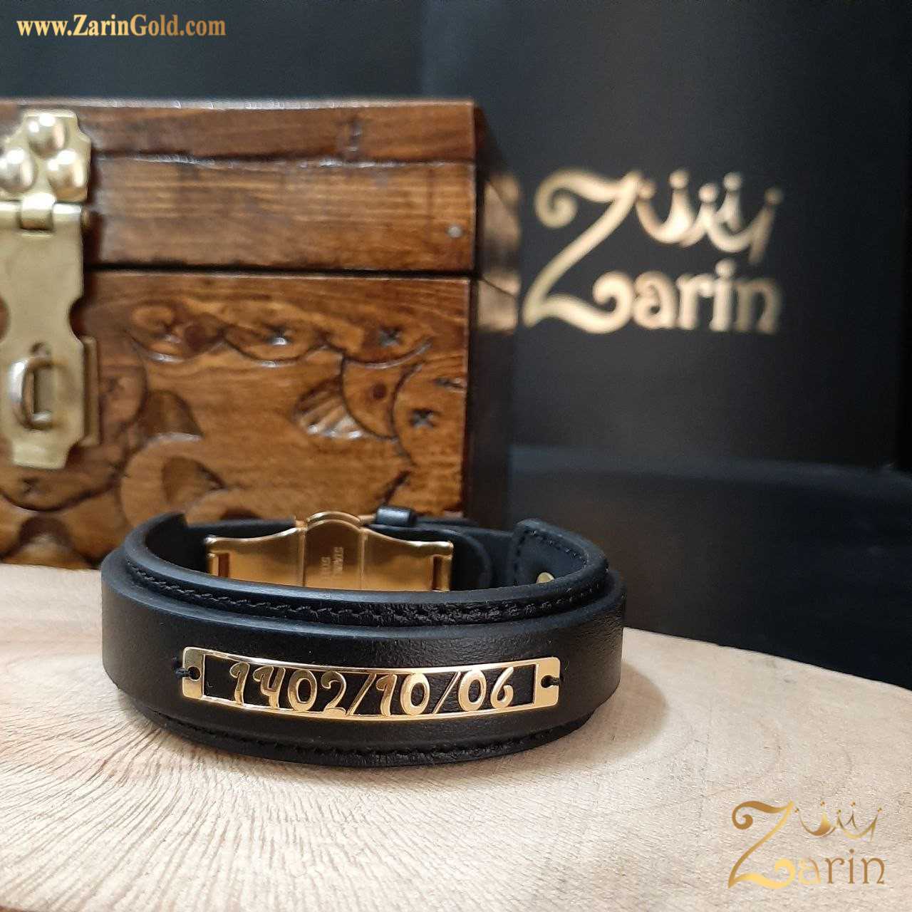 دستبند چرم و طلا تاریخ- یادگار روز خاص شما ❤️