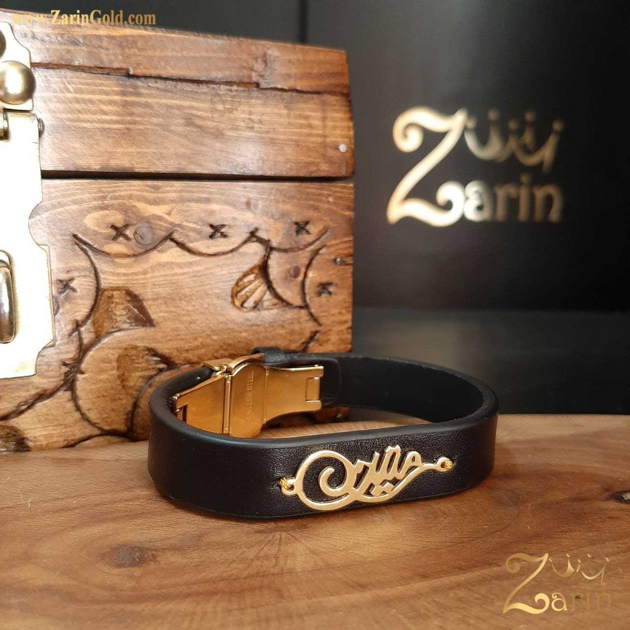 دستبند طلا و چرم مردانه- با اسم دلخواه میتن