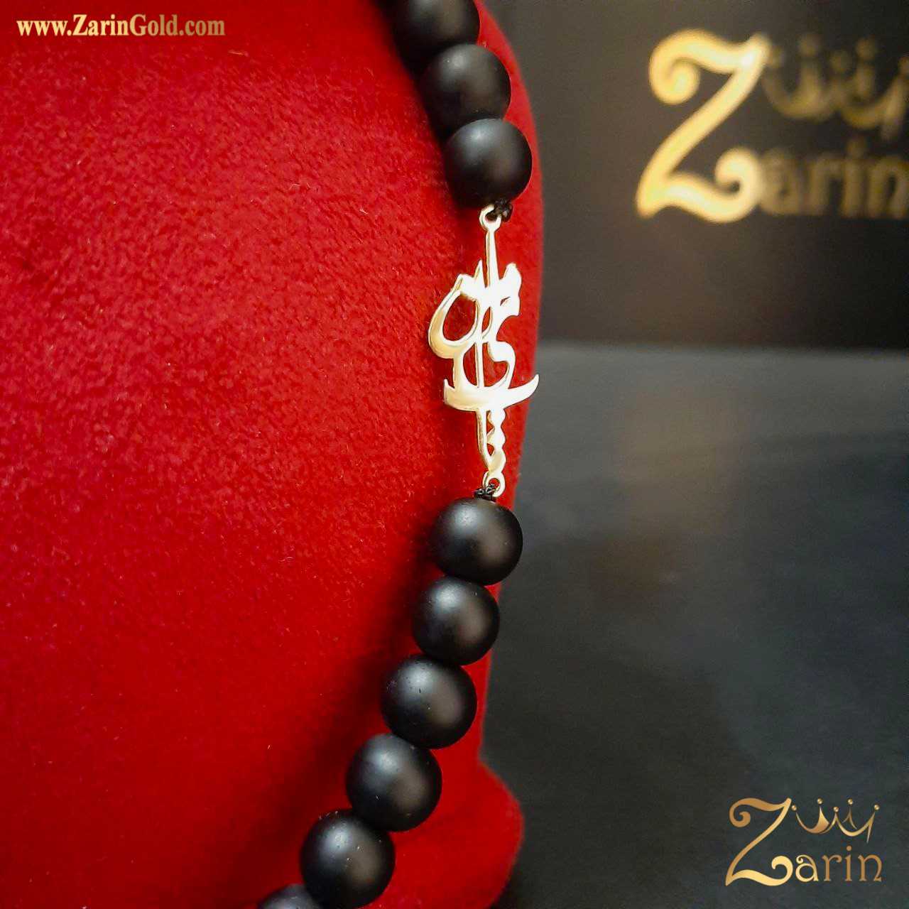 پلاک طلا فارسی اسم پیمان-پلاک طلا و سنگ سفارشی با سنگ اونیکس