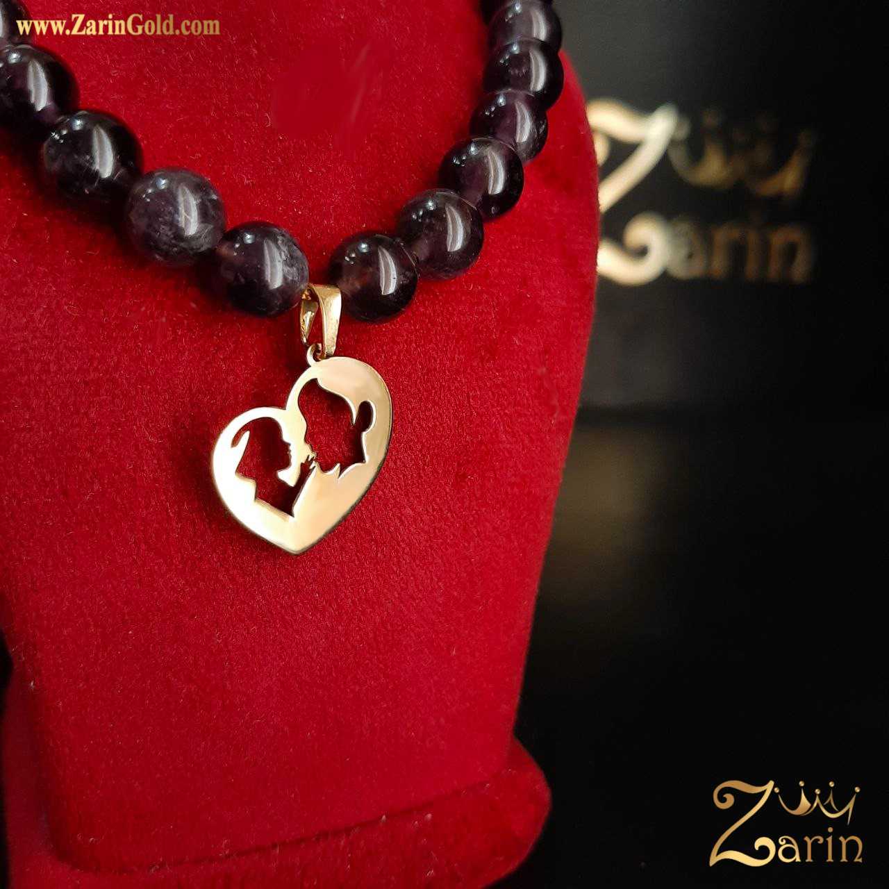 پلاک طلا زنانه طرح مادر و فرزند با سنگ آمیتیست