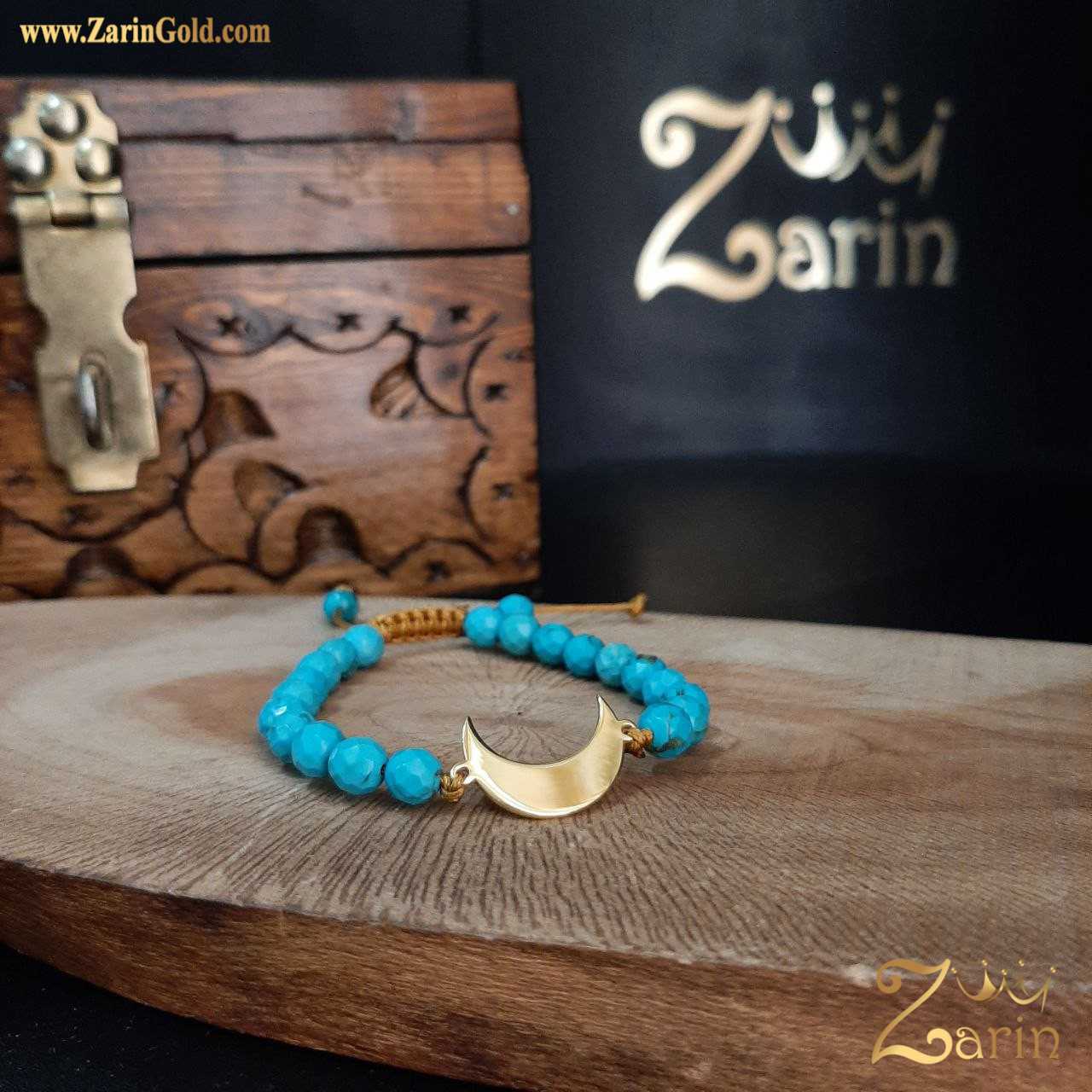 دستبند سنگ و طلا طرح ماه