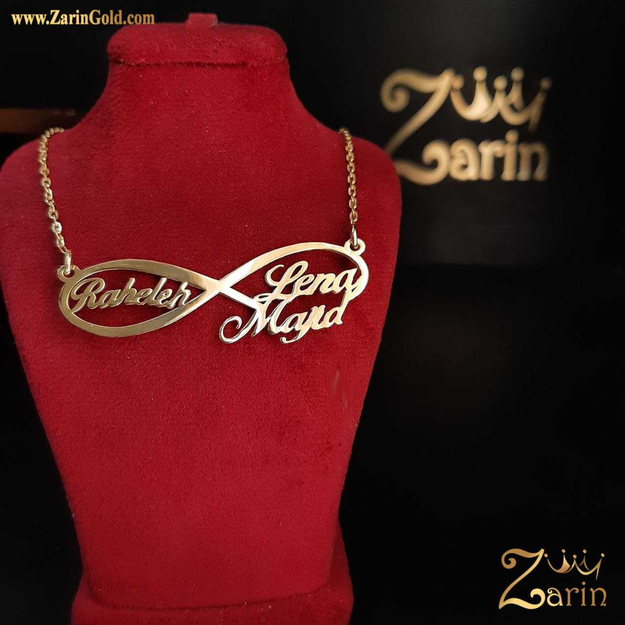 پلاک طلا اسم ترکیبی راحله مجید لنا، پلاک اسم خانواده با علامت بی نهایت
