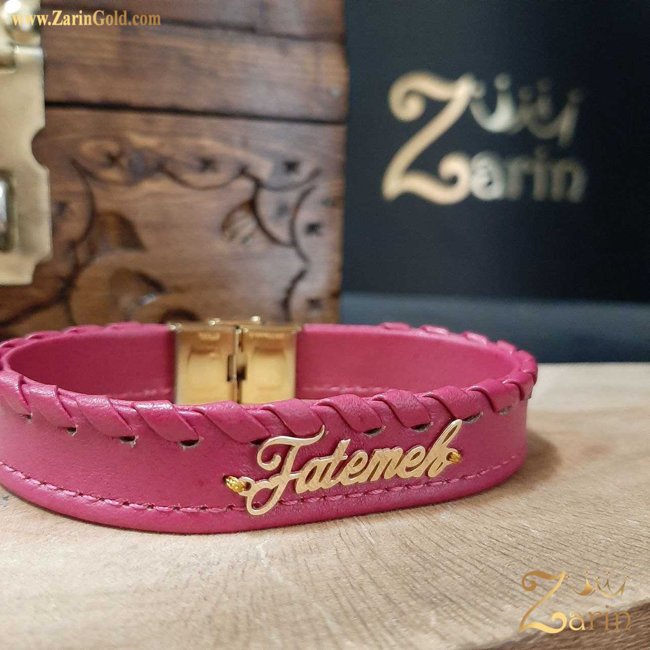 پلاک طلا ظریف اسم فاطمه با چرم صورتی 💖🌸