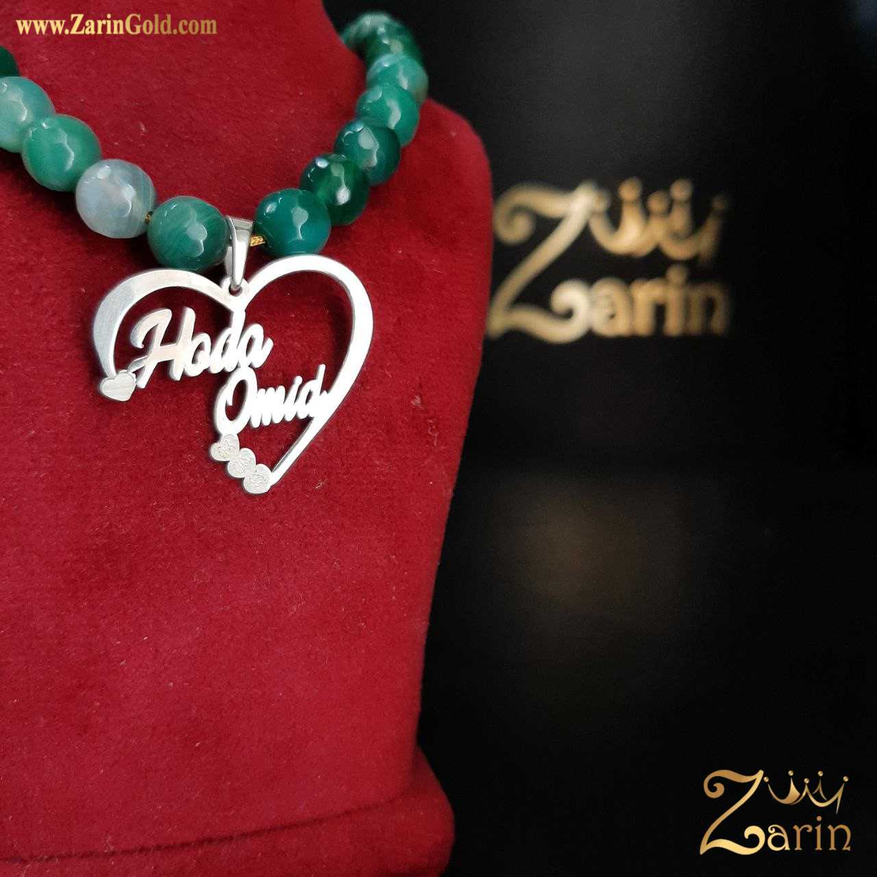 پلاک طلا دو اسم هدی امید با سنگ اورانوس تراش خورده 🤩💚