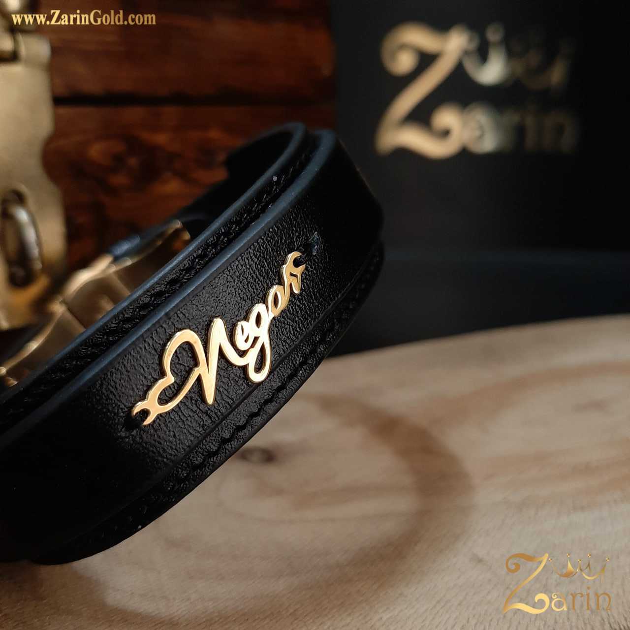 دستبند طلا و چرم اسم نگار
