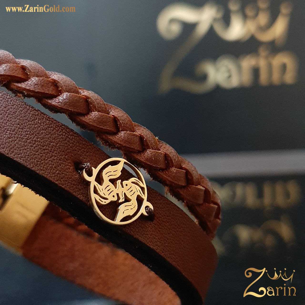 دستبند طلا و چرم مردانه نماد ماه تولد اسفند