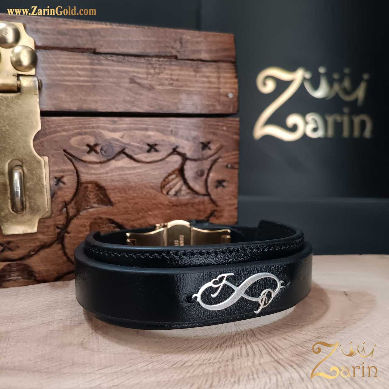 دستبند طلا و چرم حروف انگلیسی P & T با علامت بی نهایت ♾️