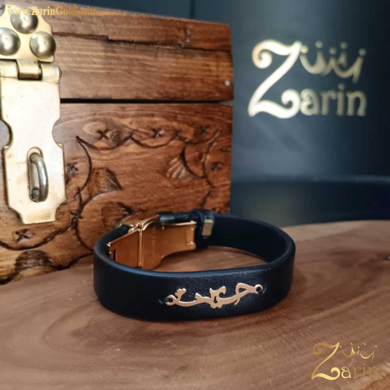 دستبند طلا و چرم اسم حسین