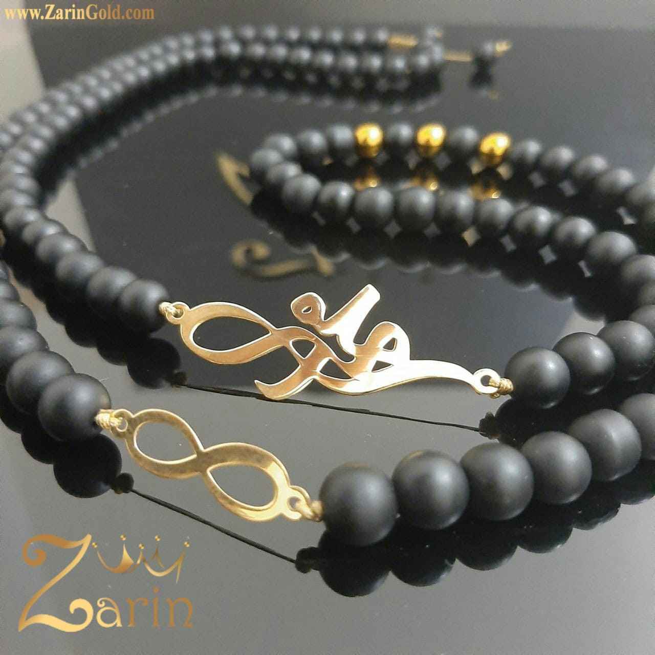 گردنبند طلا با دو پلاک اسم محمد و طرح بینهایت